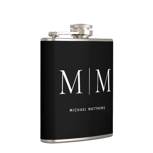 Minimalistischer Schwarz-weißer Mit Monogramm Anfa Flachmann (Rechts)