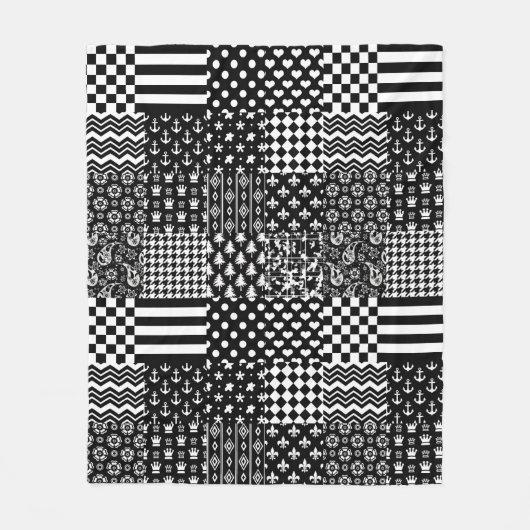 Minimalistischer Schwarz-weißer Mixed-Muster-Stil Fleecedecke (Vorderseite)
