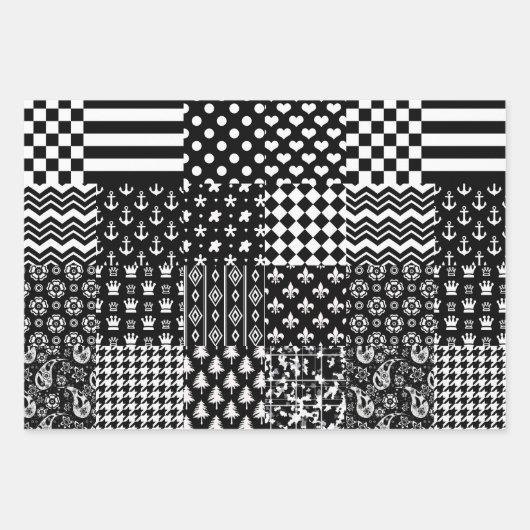 Minimalistischer Schwarz-weißer Mixed-Muster-Stil Geschenkpapier Set (Vorderseite)