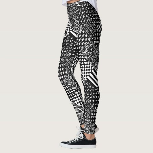 Minimalistischer Schwarz-weißer Mixed-Muster-Stil Leggings
