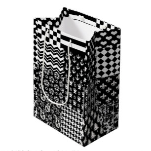 Minimalistischer Schwarz-weißer Mixed-Muster-Stil Mittlere Geschenktüte