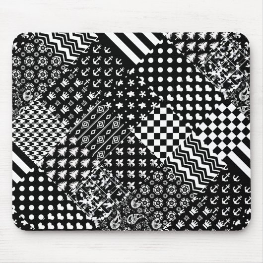 Minimalistischer Schwarz-weißer Mixed-Muster-Stil Mousepad (Vorne)