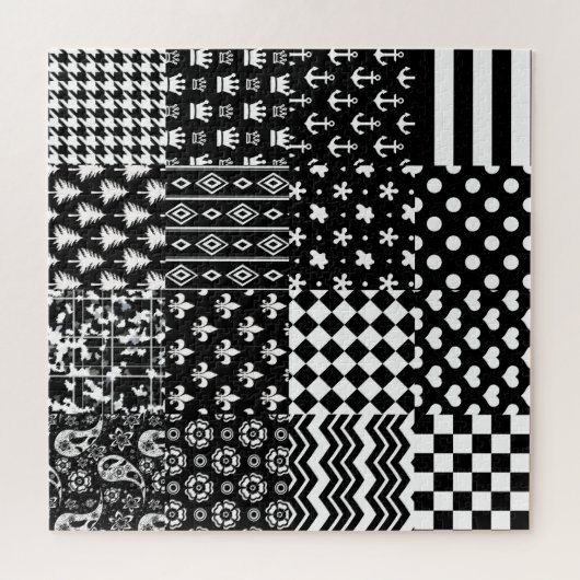 Minimalistischer Schwarz-weißer Mixed-Muster-Stil Puzzle (Horizontal)