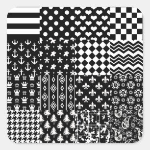 Minimalistischer Schwarz-weißer Mixed-Muster-Stil Quadratischer Aufkleber