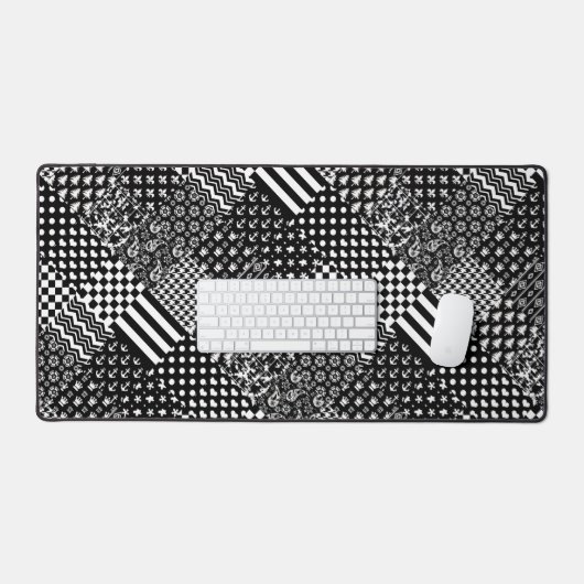 Minimalistischer Schwarz-weißer Mixed-Muster-Stil Schreibtischunterlage (Tastatur & Maus)
