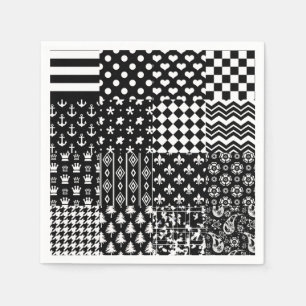 Minimalistischer Schwarz-weißer Mixed-Muster-Stil Serviette
