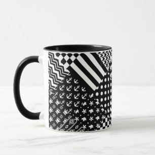Minimalistischer Schwarz-weißer Mixed-Muster-Stil Tasse