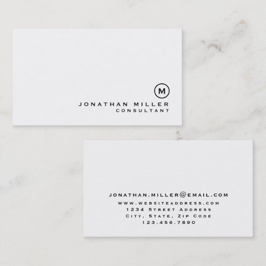 Minimalistischer Schwarz-weißer Monogram-Berater Visitenkarte (Vorne/Hinten)