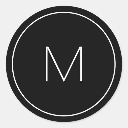 Minimalistischer Schwarz-weißer Monogramm-einfache Runder Aufkleber (Vorderseite)