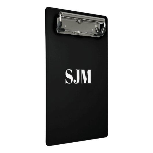 Minimalistischer Schwarz-weißer Name der benutzerd Mini Klemmbrett (Schrägansicht)