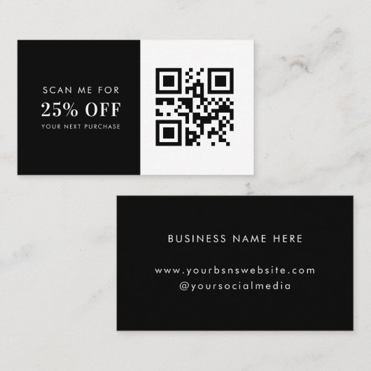 Minimalistischer Schwarz-weißer QR-Code für kleine Rabattkarte (Vorne/Hinten)