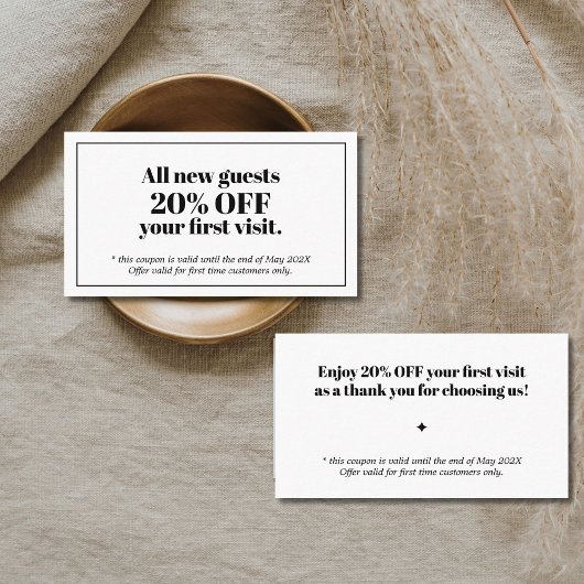 Minimalistischer Schwarz-weißer Saloncoupon Rabattkarte