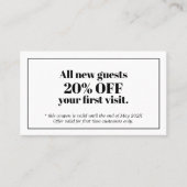 Minimalistischer Schwarz-weißer Saloncoupon Rabattkarte (Vorderseite)