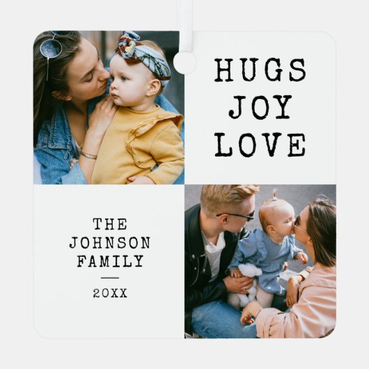 Minimalistischer Schwarz-weißer Weihnachtsurlaub Ornament Aus Metall (Rückseite)