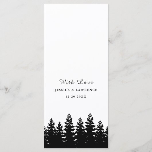 Minimalistischer Schwarz-weißer Winterhochzeittisc Menükarte (Rückseite)