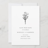 Minimalistischer schwarzer Botanischer Bouquet QR- Save The Date (Vorderseite)