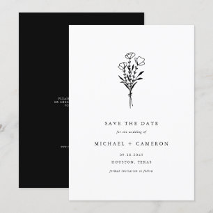 Minimalistischer schwarzer Botanischer Bouquet QR- Save The Date
