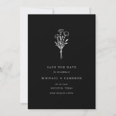 Minimalistischer schwarzer Botanischer Bouquet QR- Save The Date (Vorderseite)