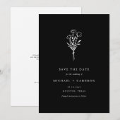 Minimalistischer schwarzer Botanischer Bouquet QR- Save The Date (Vorne/Hinten)