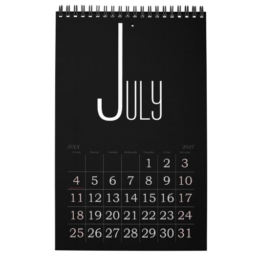 Minimalistischer Schwarzer Farbkalender Kalender (Jul 2027)