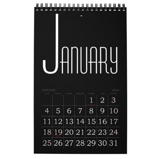 Minimalistischer Schwarzer Farbkalender Kalender (Jan 2026)
