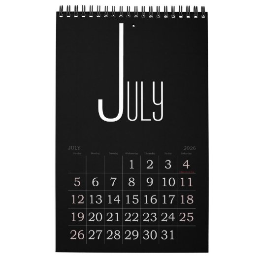 Minimalistischer Schwarzer Farbkalender Kalender (Jul 2026)