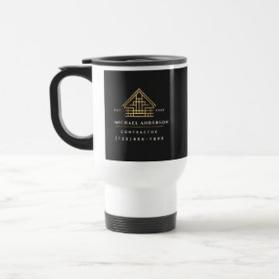 Minimalistischer schwarzer Hausbau Reisebecher