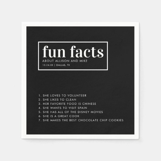 Minimalistischer Schwarzer Hochzeitspass - Fakten Serviette (Vorderseite)