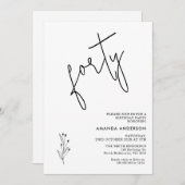 Minimalistischer schwarzer Kalligraphietext 40. Ge Einladung (Vorne/Hinten)