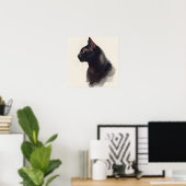 Minimalistischer schwarzer Katzenkunst-Druck Poster (Heimbüro)