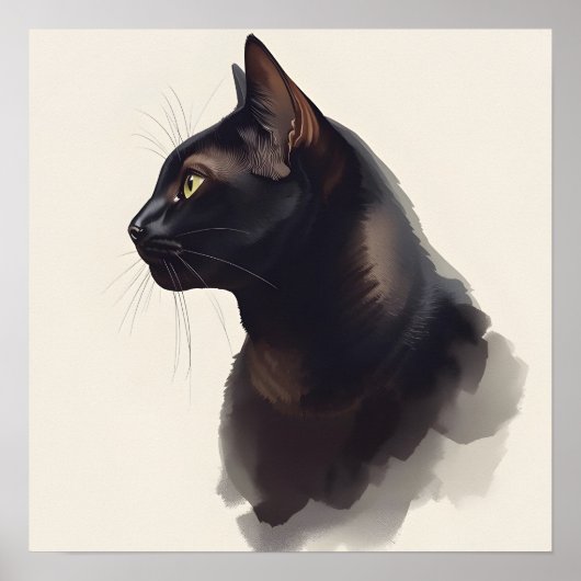 Minimalistischer schwarzer Katzenkunst-Druck Poster (Vorne)
