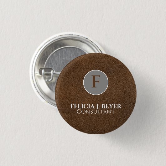 Minimalistischer schwarzer Leder Namens Button Bad (Vorne & Hinten)