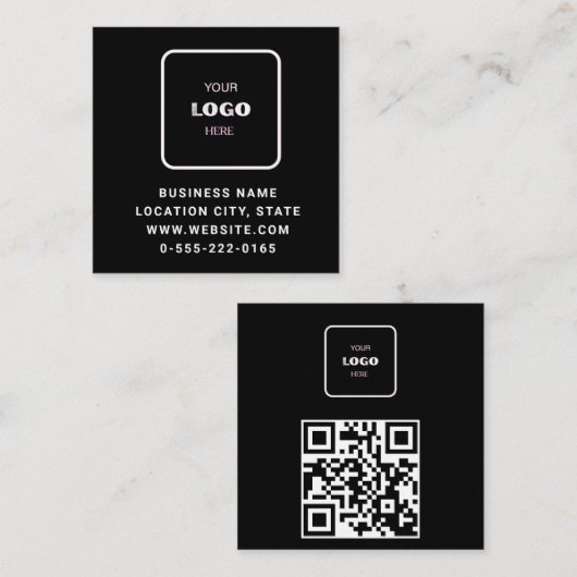Minimalistischer schwarzer Logo-QR-Code-Scan Quadratische Visitenkarte (Vorne/Hinten)