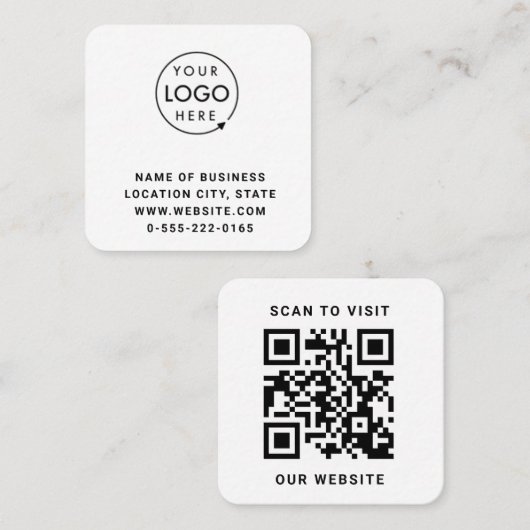 Minimalistischer schwarzer Logo-QR-Code-Scan Quadratische Visitenkarte (Vorne/Hinten)