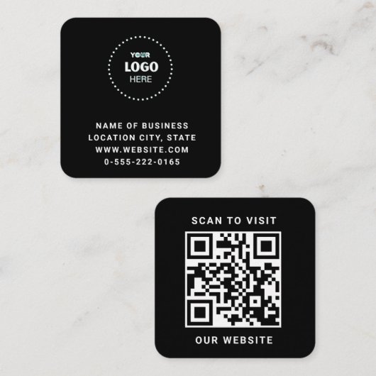 Minimalistischer schwarzer Logo-QR-Code-Scan Quadratische Visitenkarte (Vorne/Hinten)