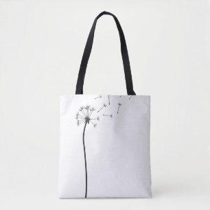 Minimalistischer schwarzer Löwenzahn, der im Wind Tasche
