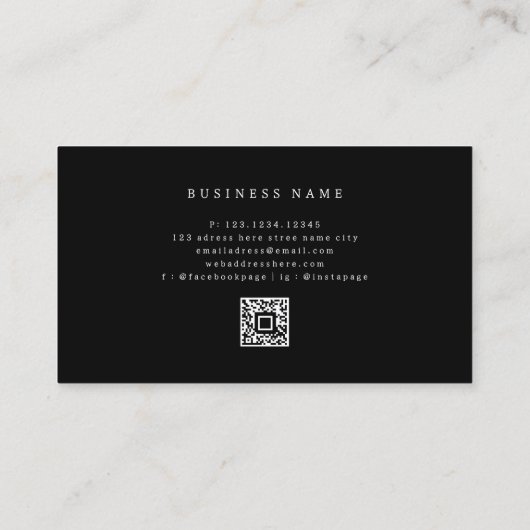 Minimalistischer Schwarzer Maskulin mit QR-Code Visitenkarte (Rückseite)