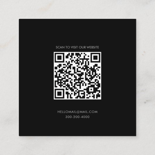 Minimalistischer schwarzer QR-Code für Haarstylist Quadratische Visitenkarte (Rückseite)