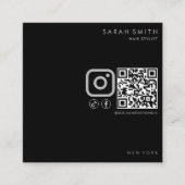 Minimalistischer schwarzer QR-Code für Haarstylist Quadratische Visitenkarte (Vorderseite)