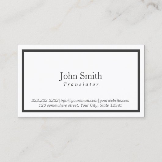 Minimalistischer Schwarzer Rahmen-Übersetzer Visitenkarte (Vorderseite)