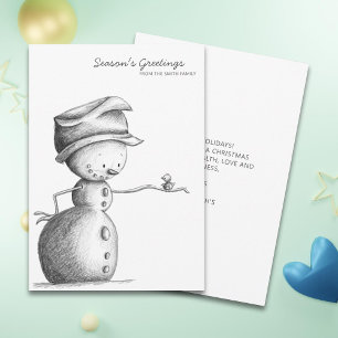 Minimalistischer Schwarzer Stift Snowman Bird Weih Feiertagskarte