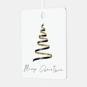 Minimalistischer Schwarzer Tree Frohe Weihnachten Ornament Aus Metall (Vorderseite links)