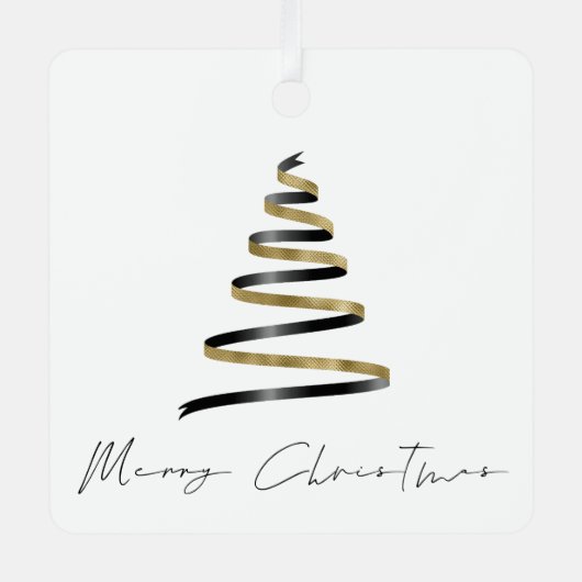 Minimalistischer Schwarzer Tree Frohe Weihnachten Ornament Aus Metall (Vorderseite)