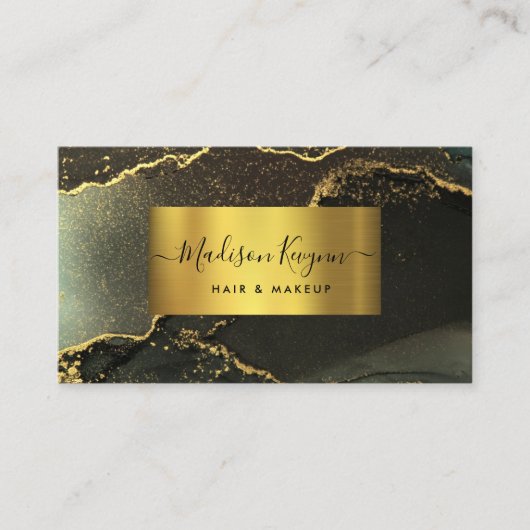 Minimalistischer schwarzer und goldener Marmor Visitenkarte (Vorderseite)