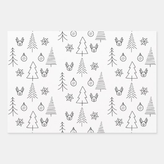 Minimalistischer schwarzer und weißer Weihnachtsba Geschenkpapier Set (Vorderseite 3)