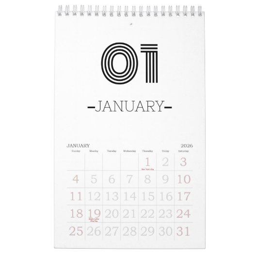 Minimalistischer Schwarzweißkalender Kalender (Jan 2026)