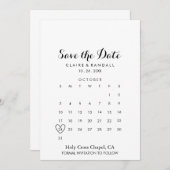Minimalistischer Schwarzweißkalender Save the Date (Vorne/Hinten)