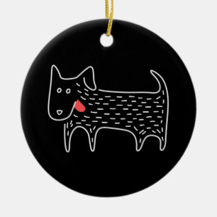 Minimalistischer Scottie Terrier Rote Zunge Doodle Keramik Ornament