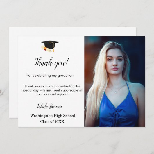 Minimalistischer Script Abschluss Dankeschön Dankeskarte (Vorne/Hinten)