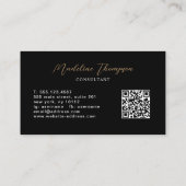 Minimalistischer Script Black Gold Monogram QR Cod Visitenkarte (Rückseite)